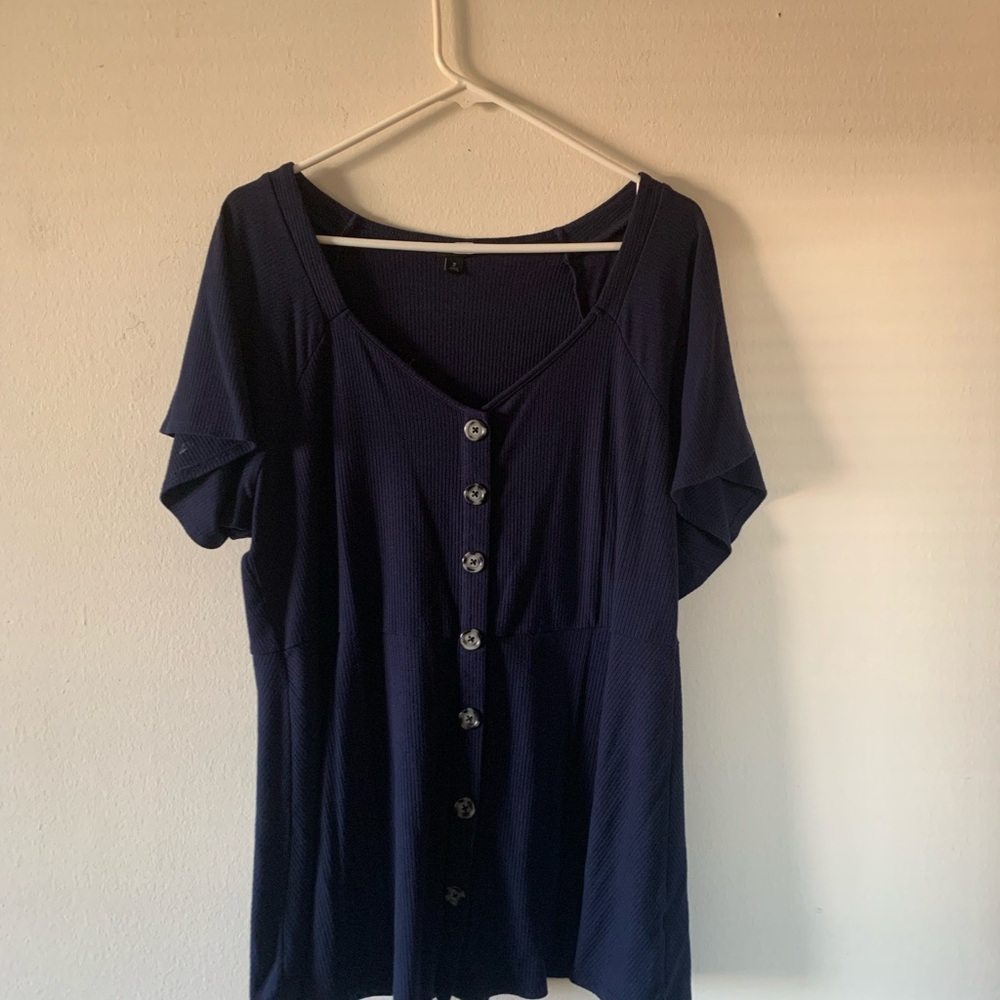 Navy Button-Up Women's Top